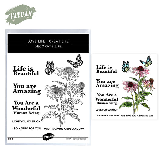 Blooming Daisy Flowers & Butterfly Cutting Dies And Stamp Set YX1208-S+D