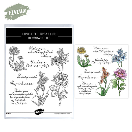 Blooming Flowers Floral Cutting Dies And Stamp Set YX1239-S+D