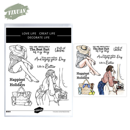Relaxing Happy Women Holiday Life Cutting Dies And Stamp Set YX1227-S+D