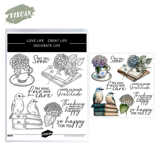 Vintage Books Flowers And Birds Cutting Dies And Stamp Set YX1236-S+D