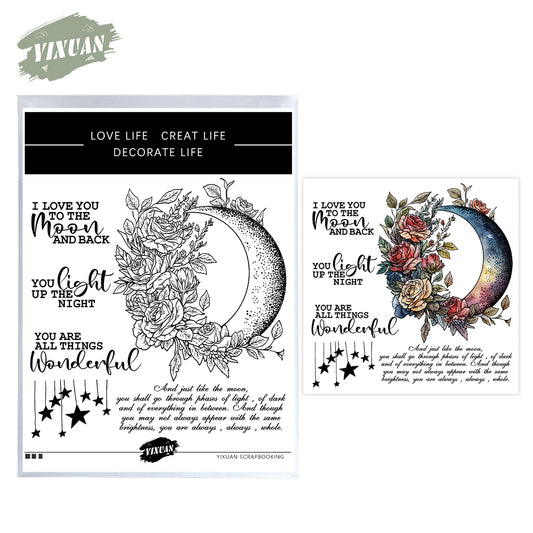 Baeautiful Moon With Rose Flowers Decor Cutting Dies And Stamp Set YX1214-S+D