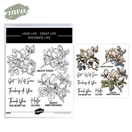 Spring Bloomed Flowers Magnolia Cutting Dies And Stamp Set YX1209-S+D