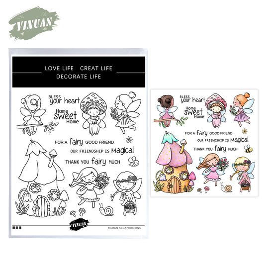 Cute Bee Fairy Girl And Mushroom Cutting Dies And Stamp Set YX1277-S+D