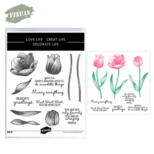 Beautiful Tulips Flowers Cutting Dies And Stamp Set YX1338-S+D