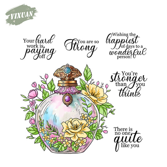 Vintage Perfume Bottle With Floral Decor Clear Stamp YX1324-S