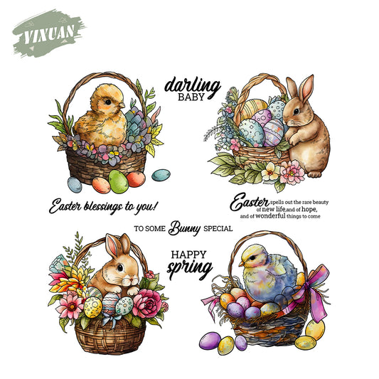 Easter Basket Rabbit Chicken Cutting Dies And Stamp Set YX1587-S+D