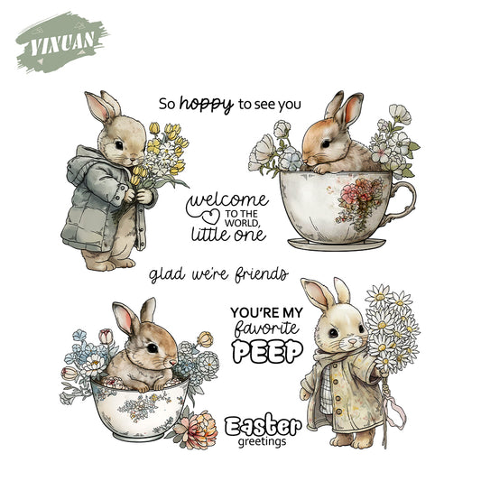 Easter Rabbit Cup Flower Cutting Dies And Stamp Set YX1588-S+D