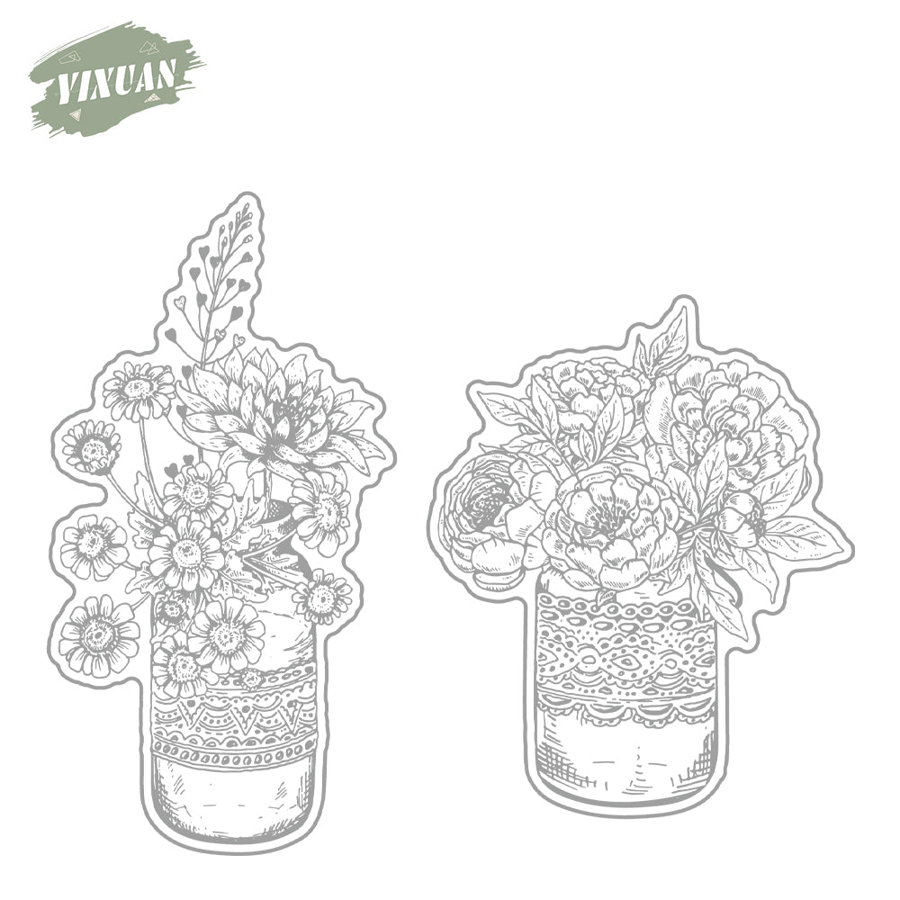 Blooming Flowers In Vase Cutting Dies And Stamp Set YX1246-S+D