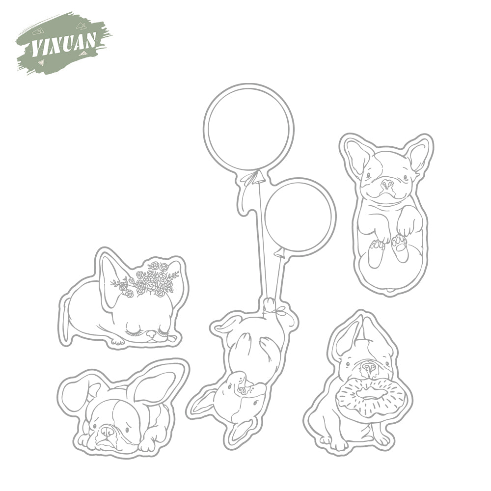 Lovely Kawaii Pet Dogs Holding Balloons Cutting Dies And Stamp Set YX1299-S+D