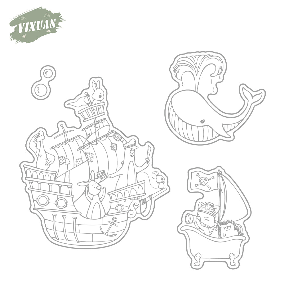 Sail Boat And Dolphin Animal Cutting Dies And Stamp Set YX1258-S+D
