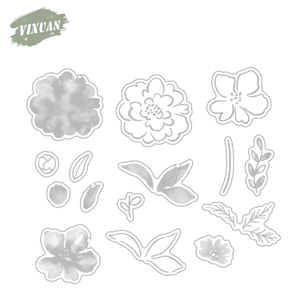 Beautiful Blooming Flowers Cutting Dies And Stamp Set YX1222-S+D