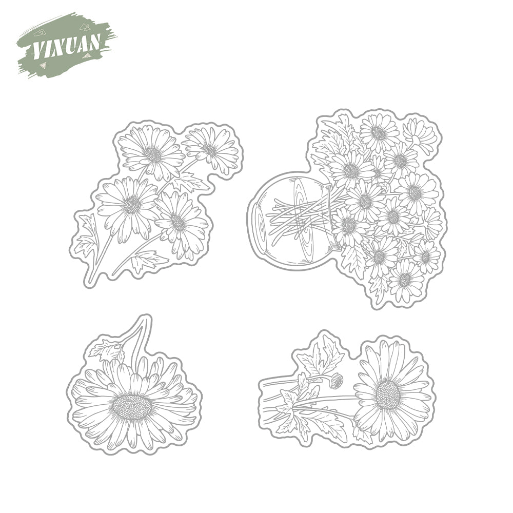Blooming Daisy Flowers In Bottle Cutting Dies And Stamp Set YX1385-S+D