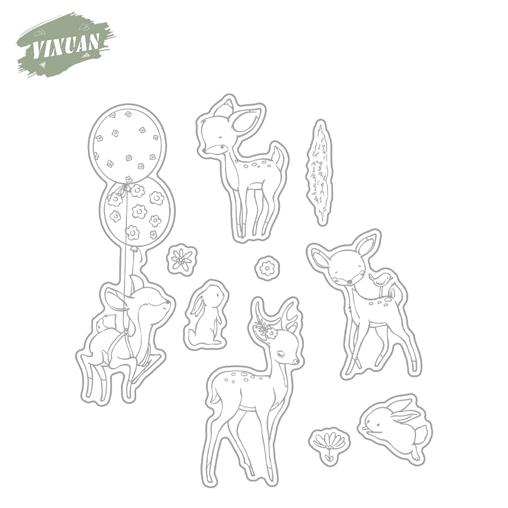 Adorable Nature Sika Deer Rabbits Cutting Dies And Stamp Set YX1300-S+D