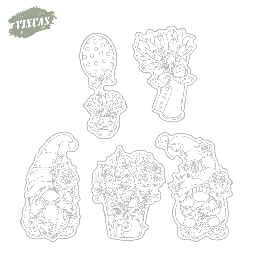 Love Flowers Roses Gnomes Mother's Day Gifts Cutting Dies And Stamp Set YX1230-S+D