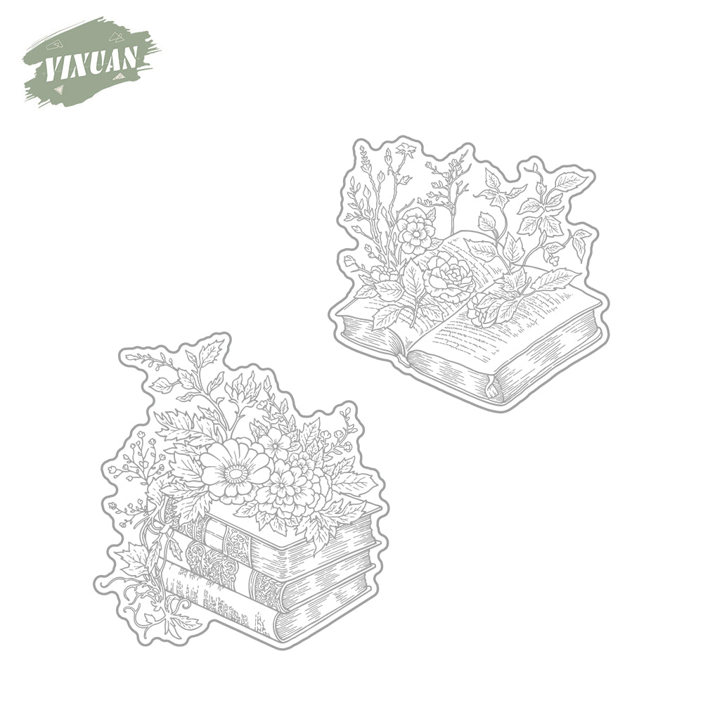 Magic Books Roses Flowers Floral Halloween Cutting Dies And Stamp Set YX1413-S+D