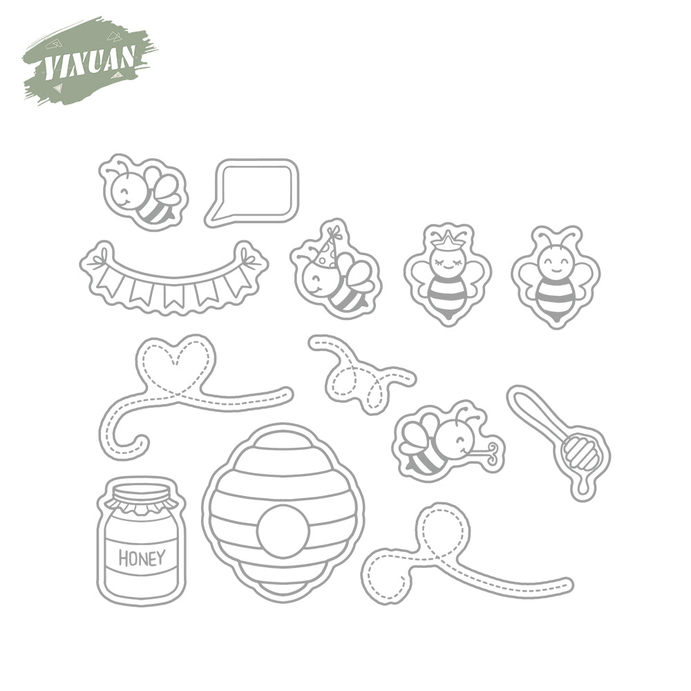 Cute Busy Bee And Sweet Honey Cutting Dies And Stamp Set YX1330-S+D