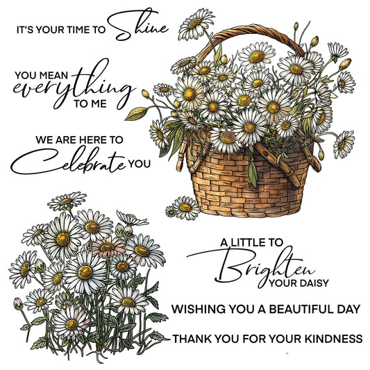 Blooming Baskets Of Daisy Flowers Cutting Dies And Stamp Set YX1211-S+D