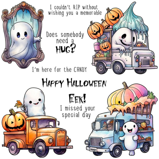 Cute Halloween Ghost Pumpkins Ice-creams Cutting Dies And Stamp Set YX1415-S+D