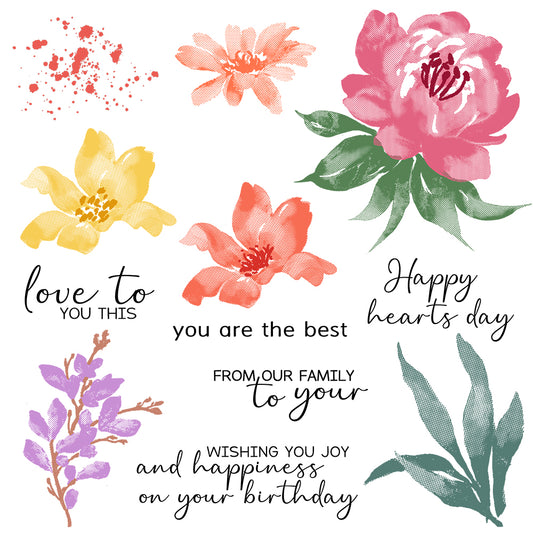 Painted Flowers Floral Cutting Dies And Stamp Set YX1226-S+D