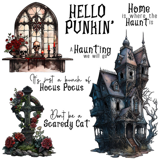 Gothic Castle Skull Grave Roses Happy Halloween Cutting Dies And Stamp Set YX1408-S+D