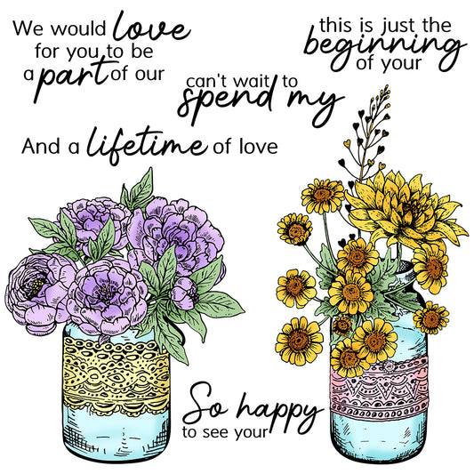 Blooming Flowers In Vase Cutting Dies And Stamp Set YX1246-S+D