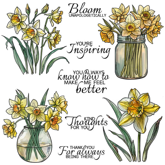 Blooming Flowers In Bottles Cutting Dies And Stamp Set YX1339-S+D