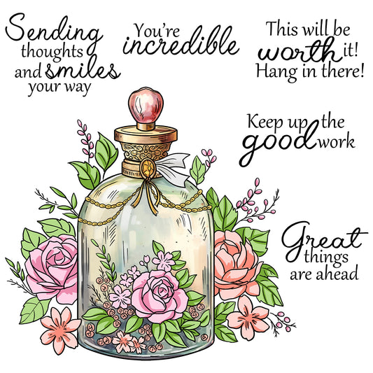 Vintage Roses Floral Perfume Bottle 4PCS Stencils YX1325-M