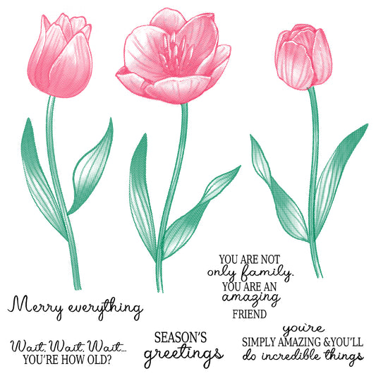 Beautiful Tulips Flowers Cutting Dies And Stamp Set YX1338-S+D