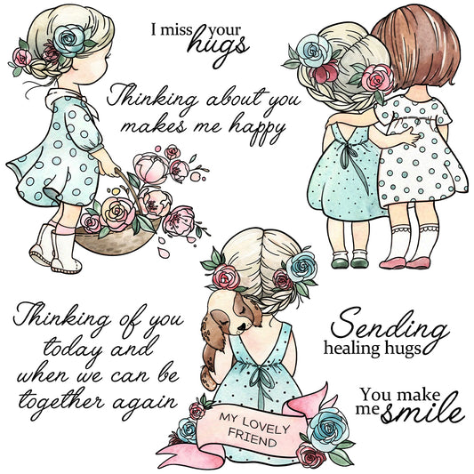 Lovely Girls Best Friends And Flowers Cutting Dies And Stamp Set YX1240-S+D