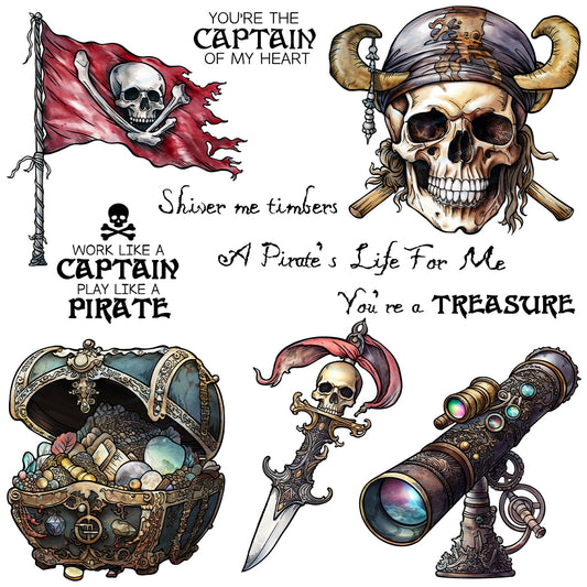 Skull Pirate Treasures Happy Halloween Cutting Dies And Stamp Set YX1409-S+D