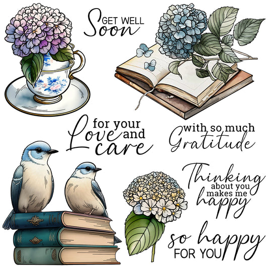 Vintage Books Flowers And Birds Cutting Dies And Stamp Set YX1236-S+D