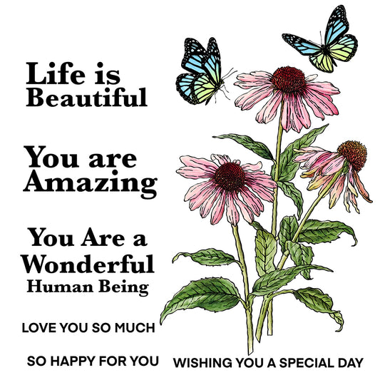 Blooming Daisy Flowers & Butterfly Cutting Dies And Stamp Set YX1208-S+D