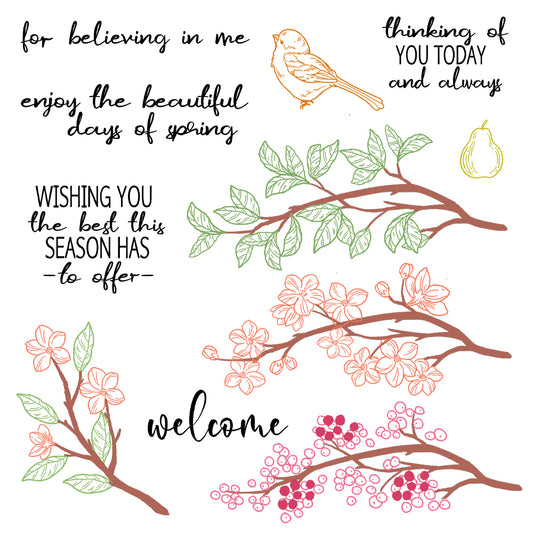 Branches Flowers Floral And Bird Cutting Dies And Stamp Set YX1225-S+D