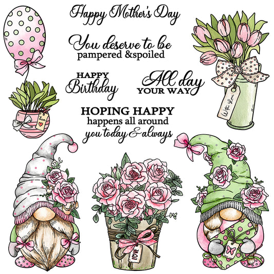 Love Flowers Roses Gnomes Mother's Day Gifts Cutting Dies And Stamp Set YX1230-S+D
