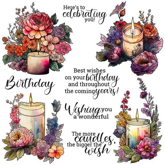 Perfume Candles And Blooming Flowers Cutting Dies And Stamp Set YX1383-S+D