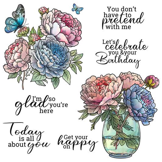 Blooming Flowers In Bottle Clear Stamp YX1334