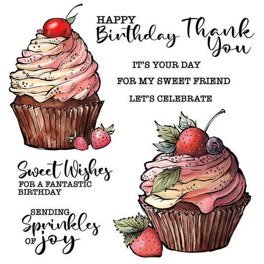 Happy Birthday Sweet Cupcake Cutting Dies And Stamp Set YX1212-S+D