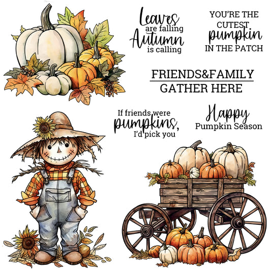 Autumn Harvest Pumpkins Scarecrow Halloween Thanksgiving Day Cutting Dies And Stamp Set YX1410-S+D