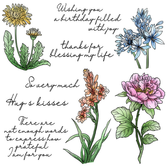 Blooming Flowers Floral Cutting Dies And Stamp Set YX1239-S+D