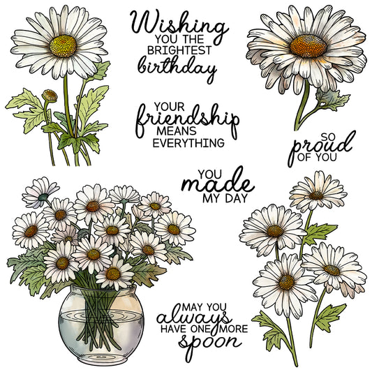 Blooming Daisy Flowers In Bottle Cutting Dies And Stamp Set YX1385-S+D