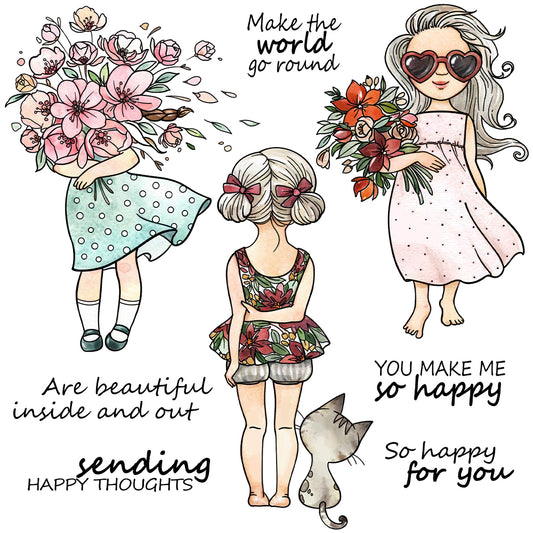 Love Girls Holding Flowers Cutting Dies And Stamp Set YX1243-S+D