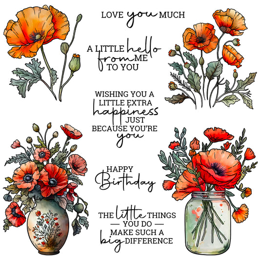 Blooming Flowers In Retro Vase Cutting Dies And Stamp Set YX1332-S+D