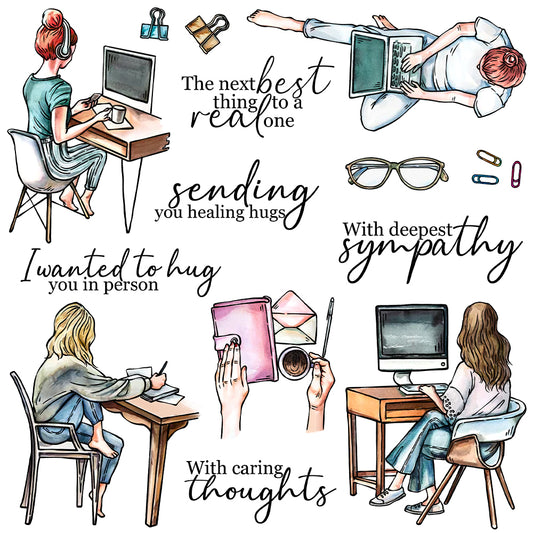 Working Studying And Lettering Girls Friend Clear Stamp YX1284