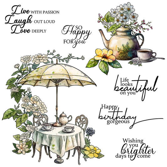 Vintage Teapot Set Afternoon Teatime Flowers Cutting Dies And Stamp Set YX1420-S+D