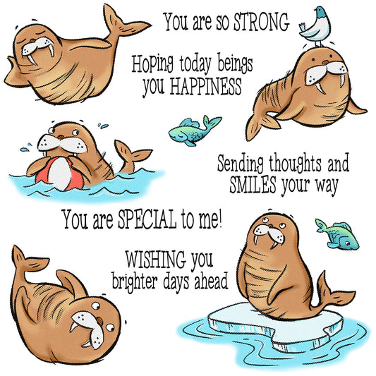 Kawaii Cartoon Playing Walrus Cutting Dies And Stamp Set YX1312-S+D