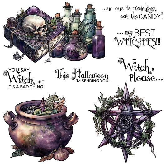 Happy Halloween Chemical Magical Skull Witch Cutting Dies And Stamp Set YX1411-S+D