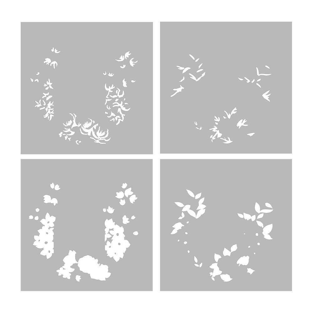 Perfume Bottle Flowers Retro 4PCS Stencils YX1327-M