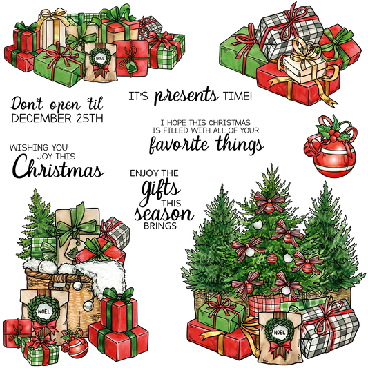 Christmas Tree and Gift Box Cutting Dies And Stamp Set YX1579-S+D