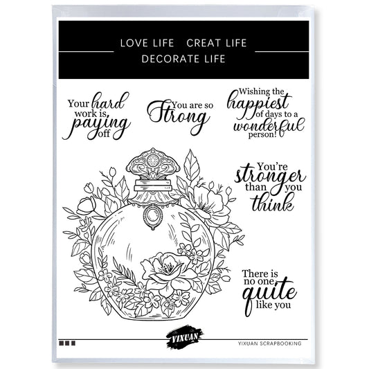 Vintage Perfume Bottle With Floral Decor Clear Stamp YX1324-S