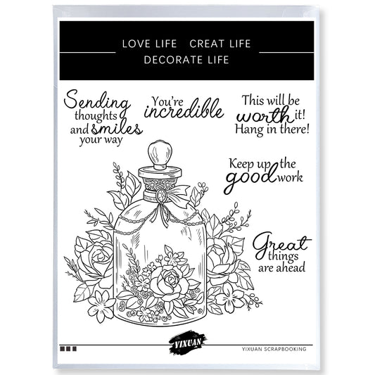 Vintage Roses Floral Perfume Bottle Clear Stamp YX1325-S